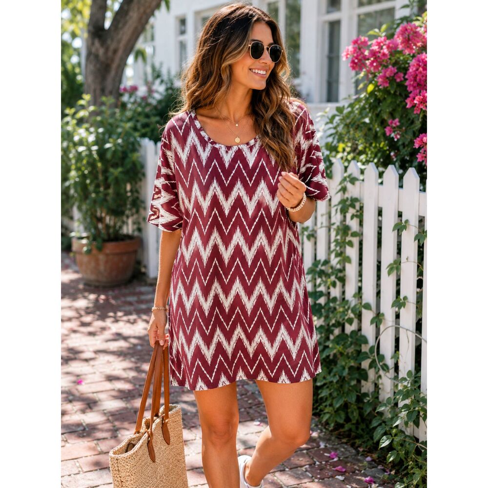 Burgundy Chevron Dress Jamie & Layla Petite Modest Coastal Casual Vacation